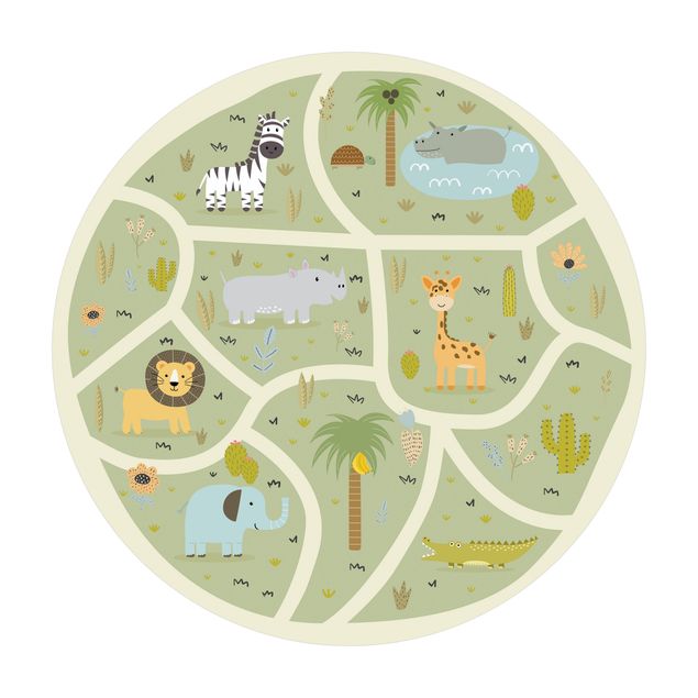 Runder Vinyl-Teppich - Safari - Die große Vielfalt der Tiere