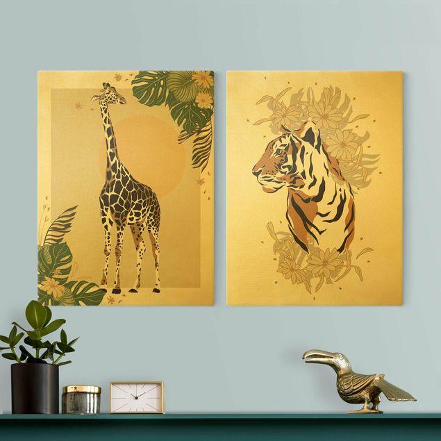 Wandbilder Tiere Safari Tiere - Giraffe und Tiger