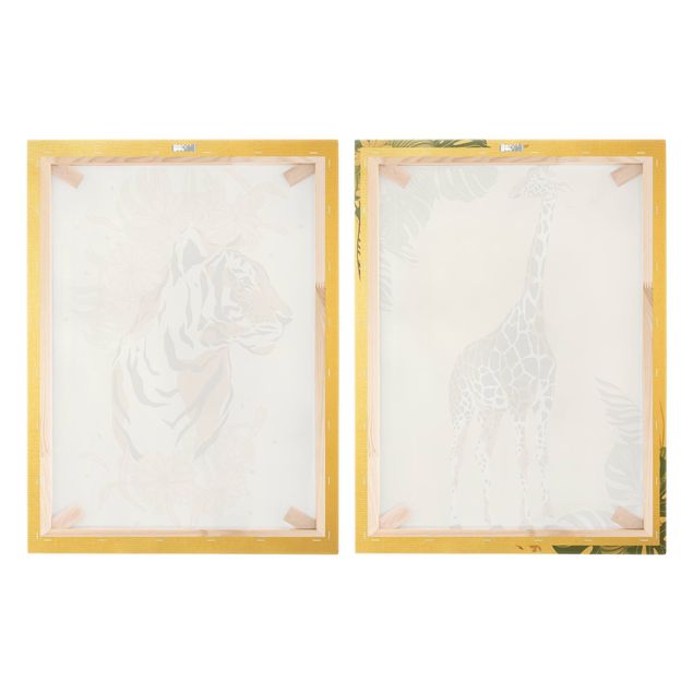 Leinwandbilder Wohnzimmer modern Safari Tiere - Giraffe und Tiger