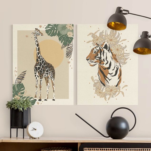 Wandbilder Tiere Safari Tiere - Giraffe und Tiger