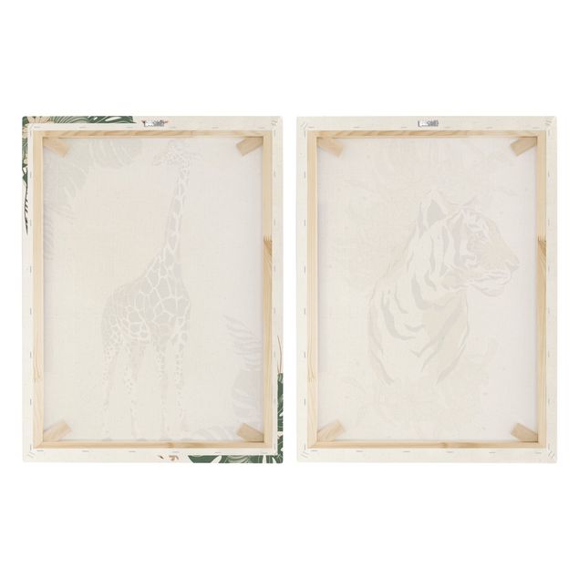 Leinwandbilder Wohnzimmer modern Safari Tiere - Giraffe und Tiger