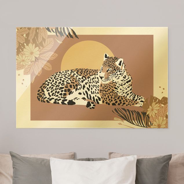 Glasbilder XXL Safari Tiere - Leopard im Sonnenuntergang