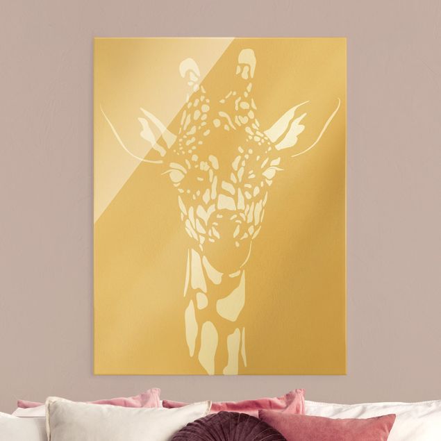 XXL Glasbilder Safari Tiere - Portrait Giraffe Beige