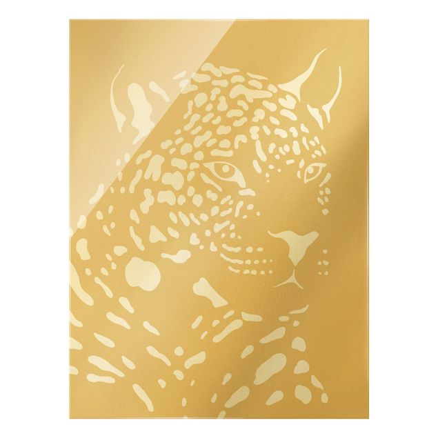 Glas Wandbilder Safari Tiere - Portrait Leopard Beige