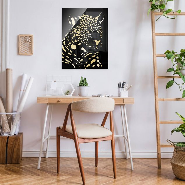 Glasbild Tiere Safari Tiere - Portrait Leopard Schwarz