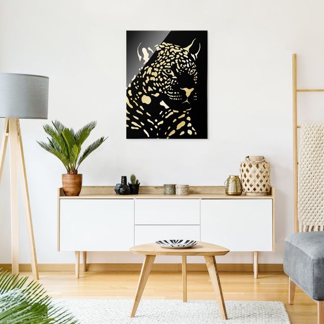 Schöne Wandbilder Safari Tiere - Portrait Leopard Schwarz