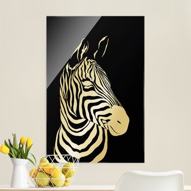 Glasbilder XXL Safari Tiere - Portrait Zebra Schwarz