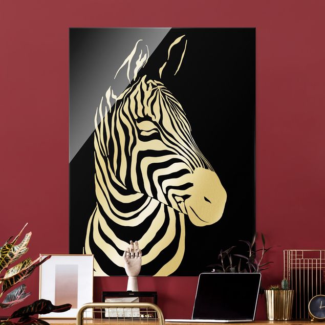 Glasbilder XXL Safari Tiere - Portrait Zebra Schwarz