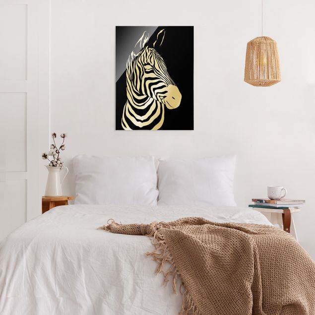 Glasbilder Tiere Safari Tiere - Portrait Zebra Schwarz