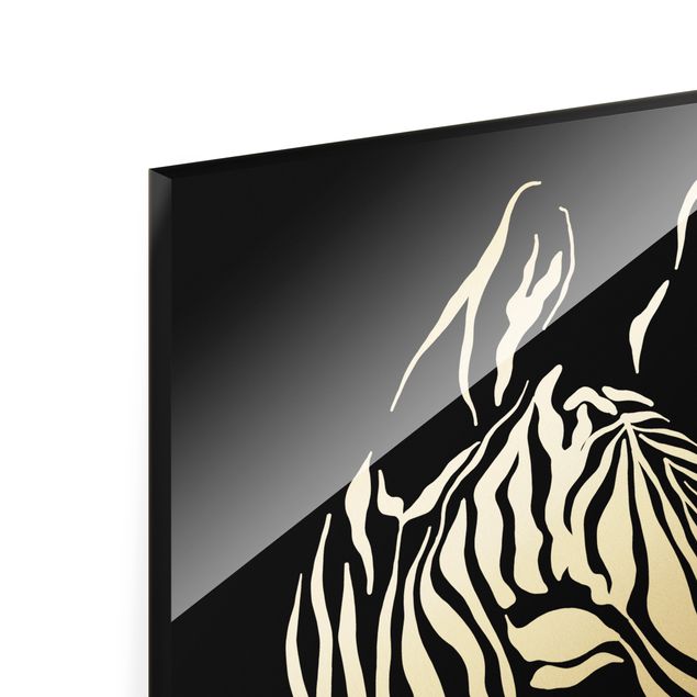 Glasbilder Safari Tiere - Portrait Zebra Schwarz
