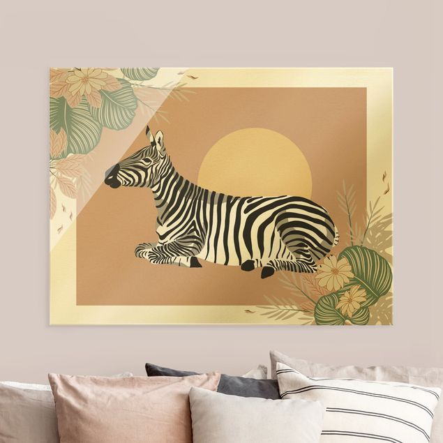 Wandbilder Glas XXL Safari Tiere - Zebra im Sonnenuntergang