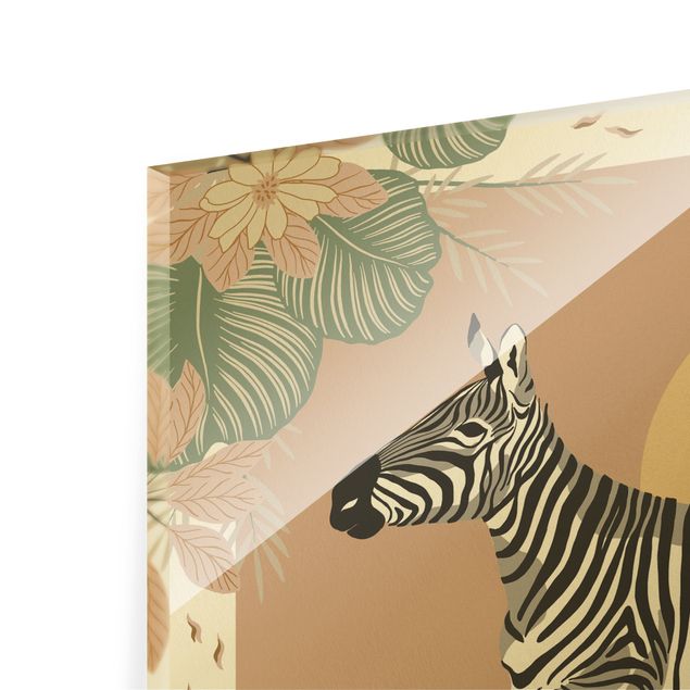 Glas Wandbilder Safari Tiere - Zebra im Sonnenuntergang