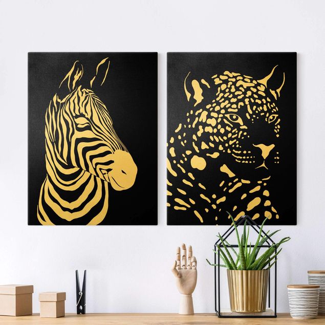Leinwandbilder XXL Safari Tiere - Zebra und Leopard Schwarz