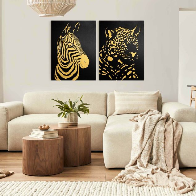 Wandbilder Tiere Safari Tiere - Zebra und Leopard Schwarz
