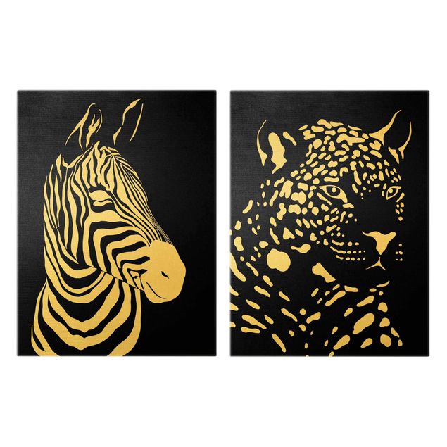 Leinwandbilder Tier Safari Tiere - Zebra und Leopard Schwarz