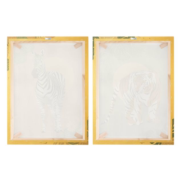 Leinwandbilder Natur Safari Tiere - Zebra und Tiger vor Sonne
