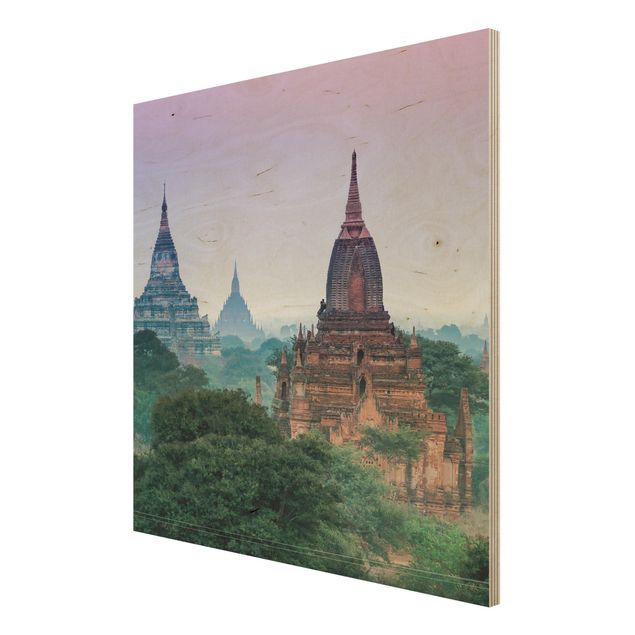 Holzbild Skyline Sakralgebäude in Bagan