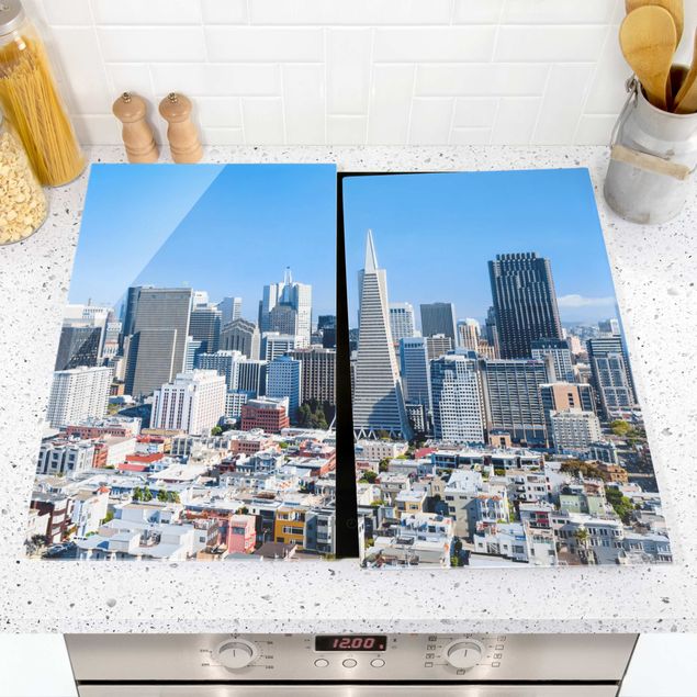 Herdabdeckplatte Blau San Francisco Skyline