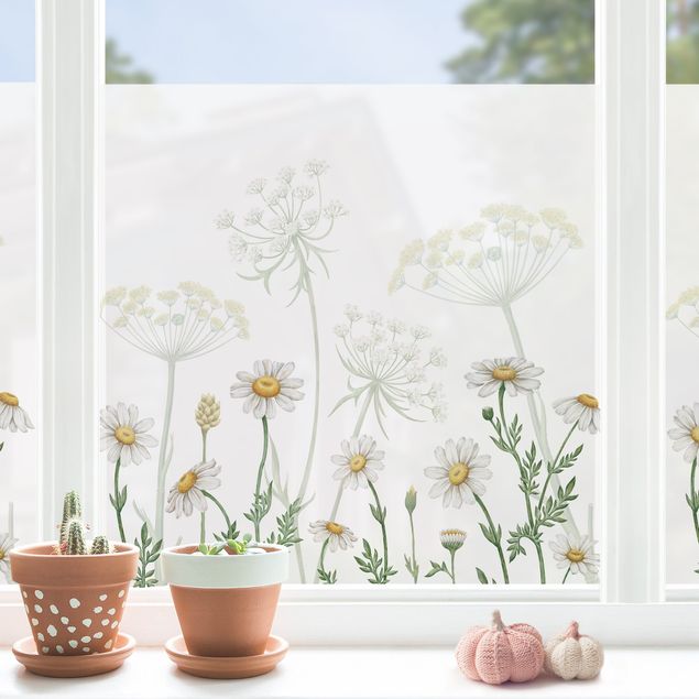 Fensterdeko Frühling Schafgarbe und Gänseblümchen