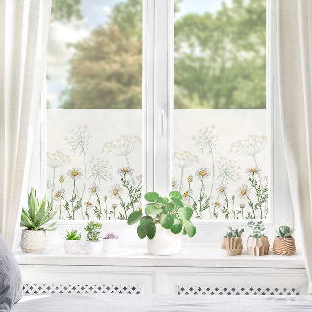 Fensterbild weiß Schafgarbe und Gänseblümchen