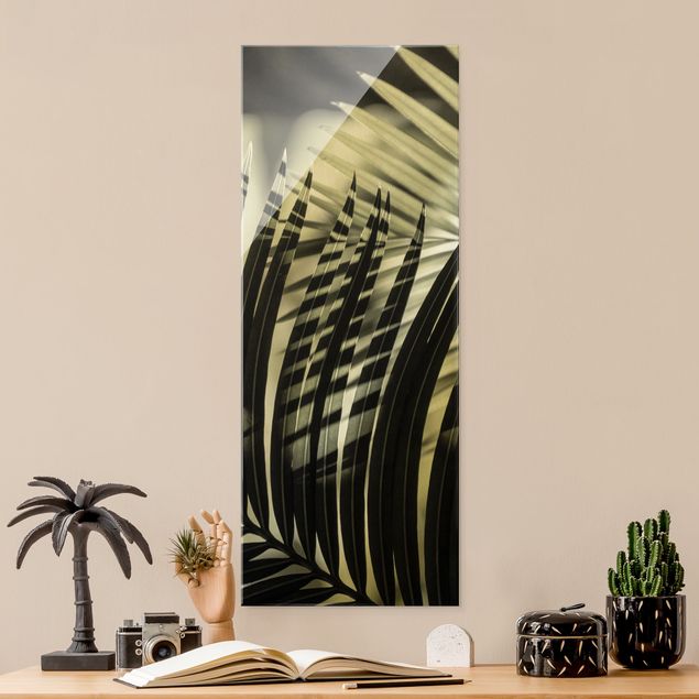 Glasbilder Pflanzen Schattenspiel auf Palmenwedel