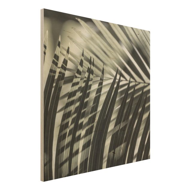Holzbilder Blumen Schattenspiel auf Palmenwedel