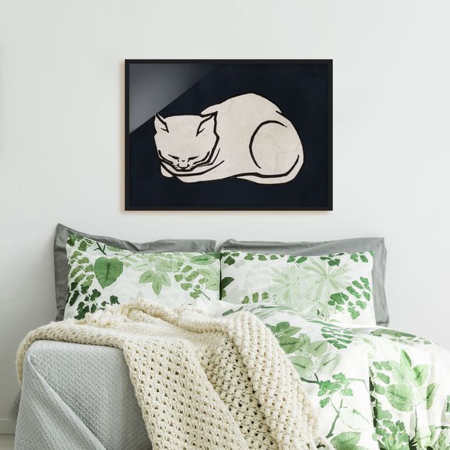 Schwarz-Weiß Bilder mit Rahmen Schlafende Katze Illustration