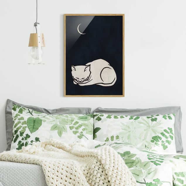 Gerahmte Kunstdrucke Schlafende Katze Illustration
