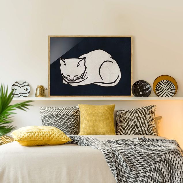 Kunstdrucke mit Rahmen Schlafende Katze Illustration