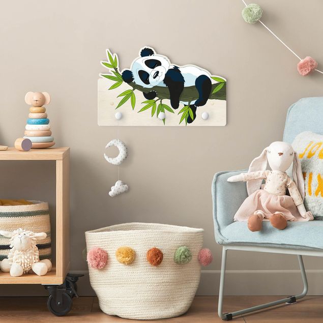 Kinderzimmer Wandgarderobe mit Tieren Schlafender Panda