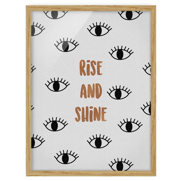 Bild mit Rahmen - Schlafzimmer Zitat Rise & Shine - Hochformat