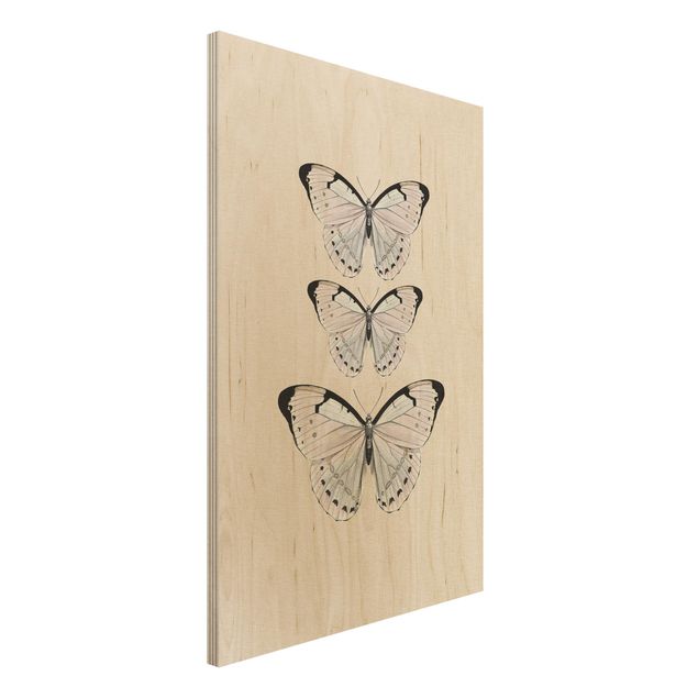Moderne Holzbilder Schmetterling auf Beige