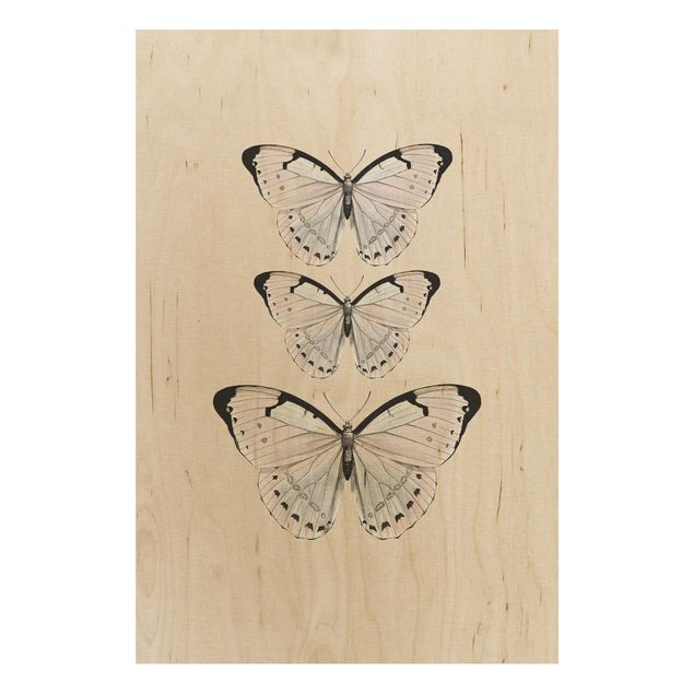 Wandbild Holz Schmetterling auf Beige