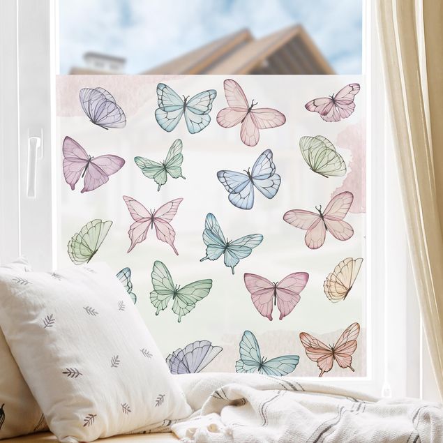 Fensterbild Tiere Schmetterlinge Aquarell Pastell