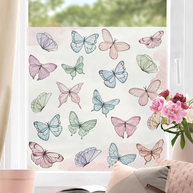 Fensterfolie Farbig Schmetterlinge Aquarell Pastell