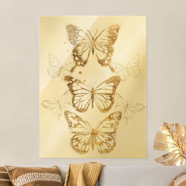 XXL Glasbilder Schmetterlingskomposition in Gold I