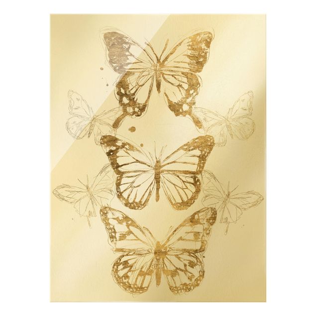 Bilder auf Glas Schmetterlingskomposition in Gold I