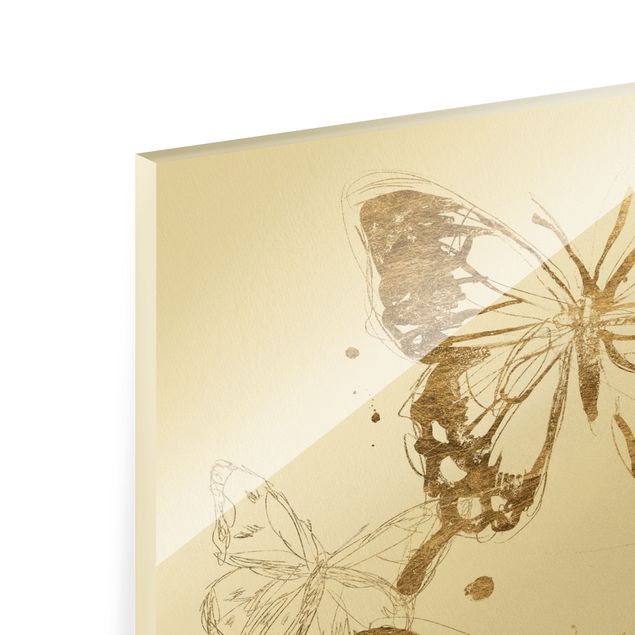 Glasbild - Schmetterlingskomposition in Gold I - Hochformat 3:4