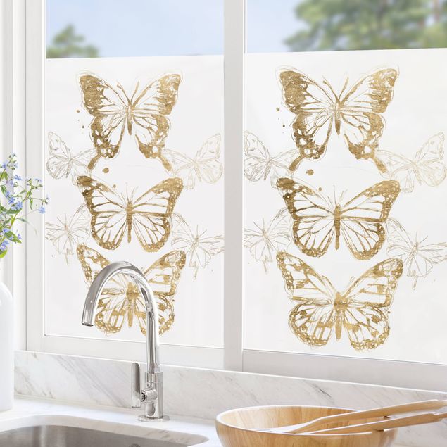 Fensterfolie Farbig Schmetterlingskomposition in Gold I