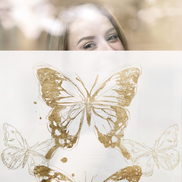 XXL Fensterbilder Schmetterlingskomposition in Gold I