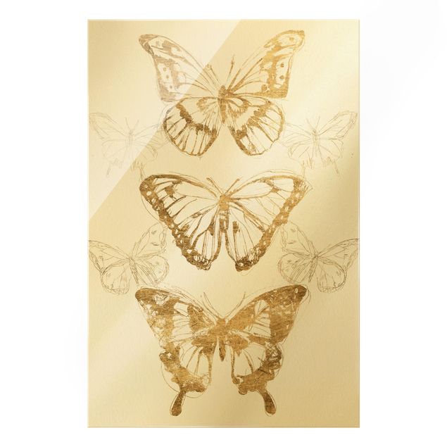 Glasbild - Schmetterlingskomposition in Gold II - Hochformat 2:3