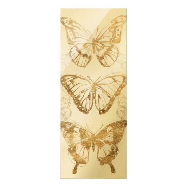 Glasbilder Schmetterlingskomposition in Gold II