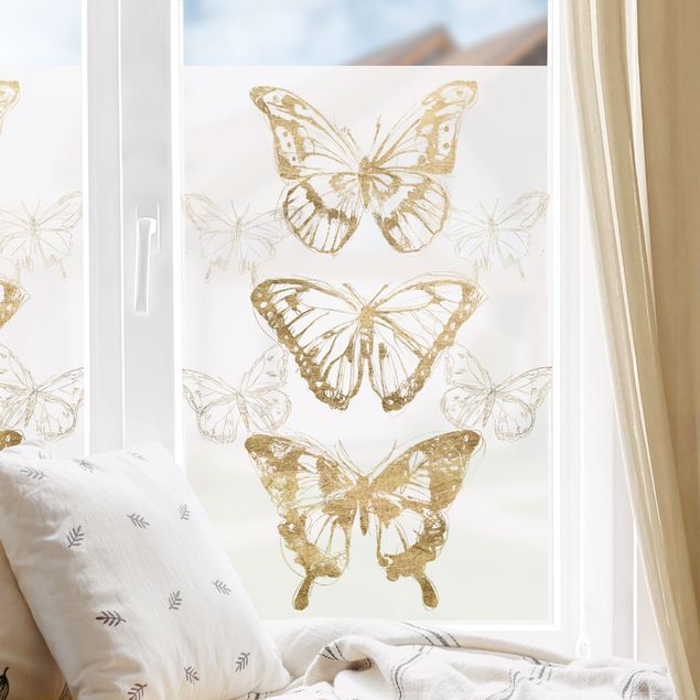 Fensterfolie Farbig Schmetterlingskomposition in Gold II