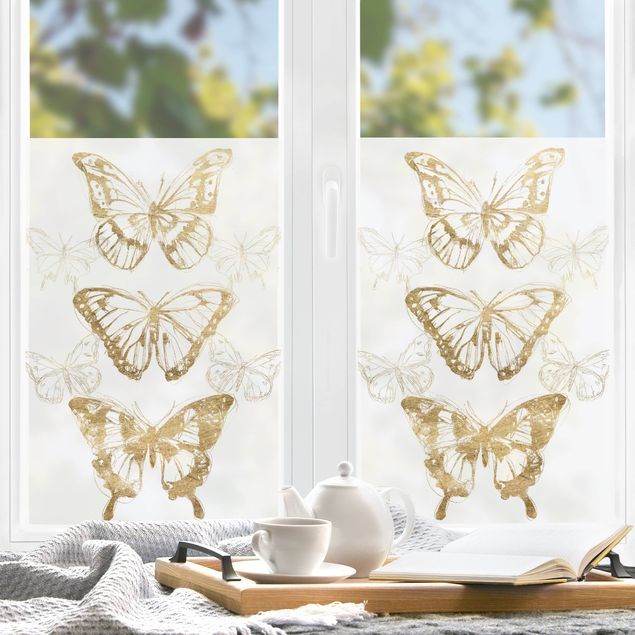 Fensterfolie Wohnzimmer Schmetterlingskomposition in Gold II