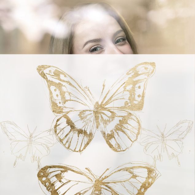 XXL Fensterbilder Schmetterlingskomposition in Gold II