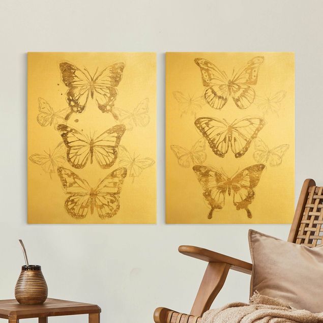 Leinwand Bilder XXL Schmetterlingskompositionen Gold