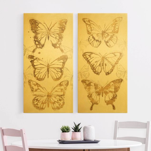 Leinwand Bilder XXL Schmetterlingskompositionen Gold
