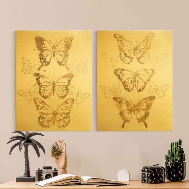 Leinwandbild Kunstdruck Schmetterlingskompositionen Gold