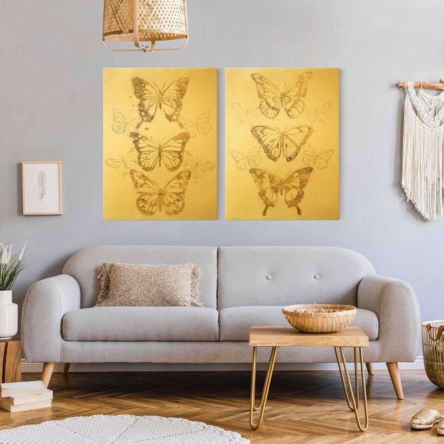 Wandbilder Tiere Schmetterlingskompositionen Gold