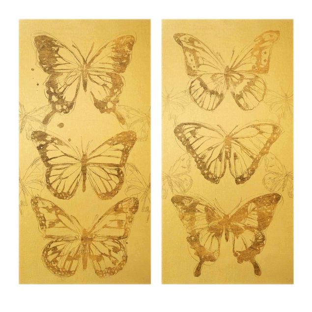 Tierbilder auf Leinwand Schmetterlingskompositionen Gold